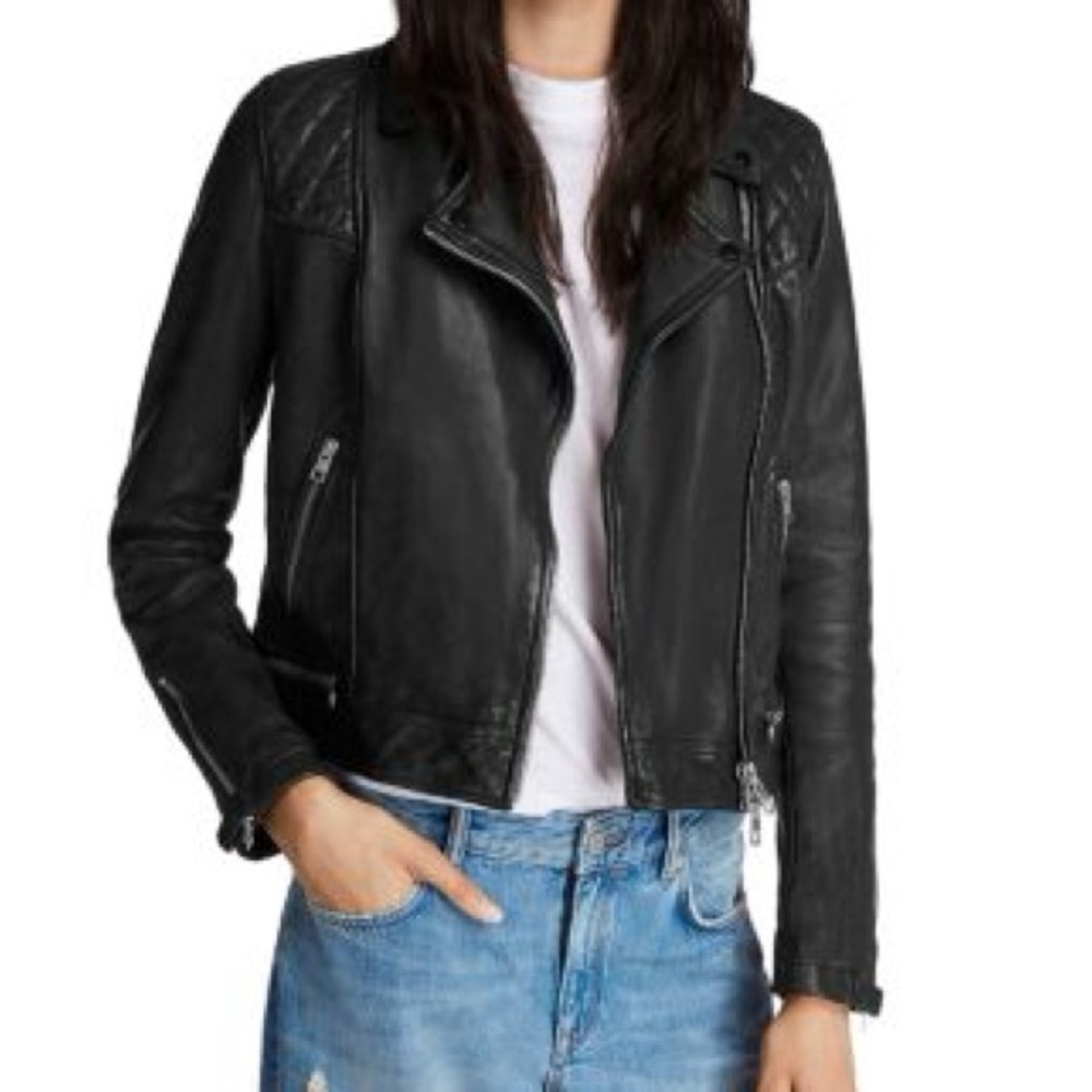 Allsaints Conroy Leather Biker Jacket in Ink Sz 00